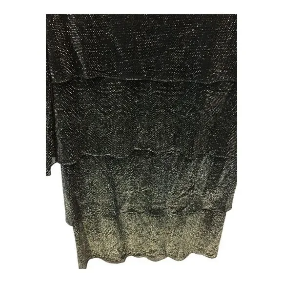 Patra Tiered Dress Womens‎ 16 Rhinestone Collar Black Silver Sparkle Long Sleeve - Picture 3 of 9